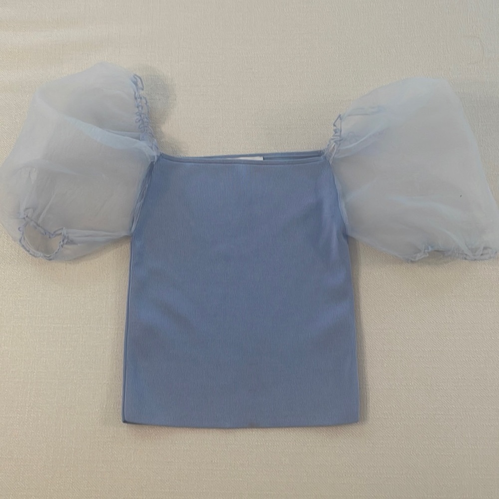 Blue zara bubble sleeve top
